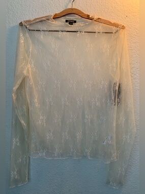 wild fable Sheer Ivory Lace Long-Sleeve Top